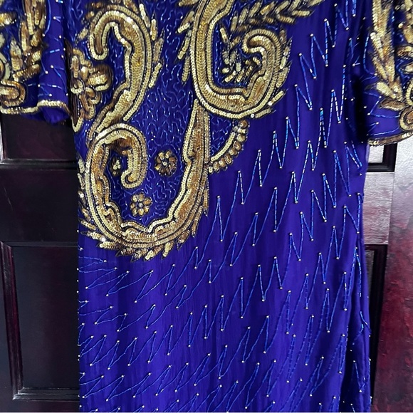 Vintage Deadstock Lawrence Kazar 100% Silk Beaded Cocktail Dress Glam size Large - Picture 13 of 16